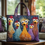 Bolsa artesanal com galinhas coloridas