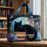 Bolsa de ombro artesanal com gato preto