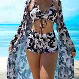 Laluna® | Conjunto de biquíni 3 peças com estampado