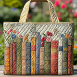 Bolsa artesanal com motivo de biblioteca