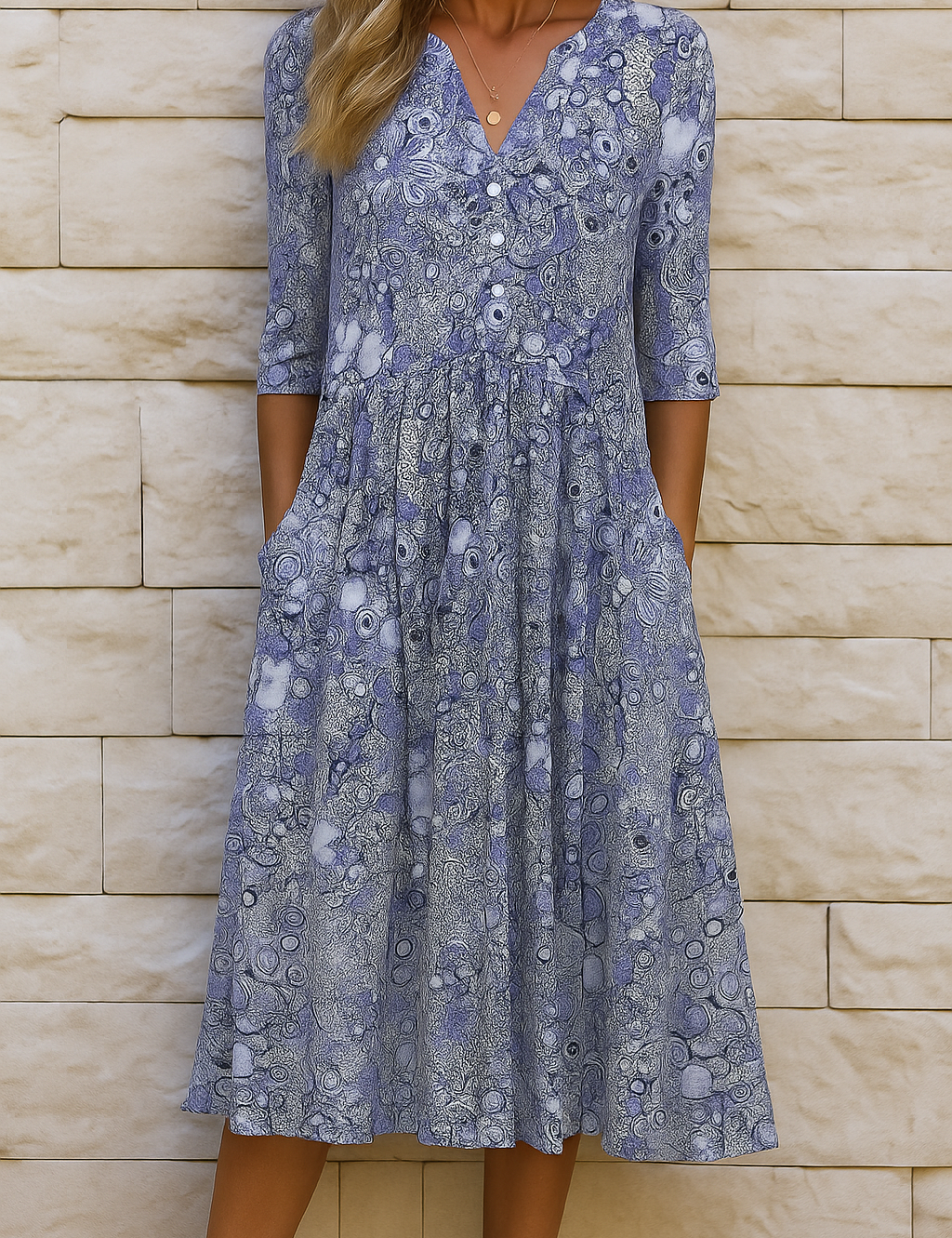 Élise | Vestido midi estampado com decote em V